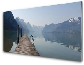 Skleneny obraz Mólo jazero hory príroda 125x50 cm