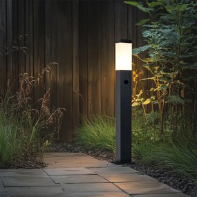 Vonkajšia lampa tmavosivá s opálovým sklom 80 cm IP44 so zásuvkou a snímačom pohybu - Malios