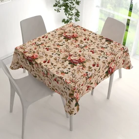 Biante Bavlnený štvorcový obrus Sandra SA-607 Červené ruže na béžovom 90x90 cm