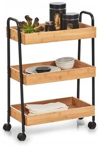 Zeller Present Pojazdný regál, vozík s 3 úložnými boxmi, bambus, čierny kov TROLLEY
