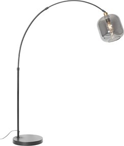 Oblúková lampa čierna so zlatom a dymovým sklom - Zuzanna