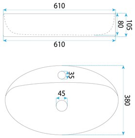 Rea Nastazja, umývadlo na dosku 610x375x105 mm, biela lesklá, REA-U6359