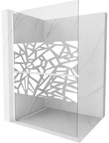 Mexen Kioto+ L, sprchová zástena Walk-In s poličkou a vešiakom 90 x 200 cm, 8mm číre sklo biely vzor, biely profil, 800-090-123-20-85