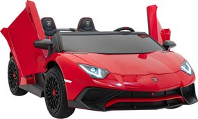 Ramiz Lamborghini Aventador SV na batérie pre 2 deti Červená + Bezkartáčový motor + Nafukovacie kolesá + LED audio