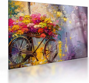 Sklenený obraz - Bicykel s kvetmi (70x50 cm)