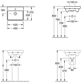 Villeroy & Boch 73584501 - Závesné umývadlo AVENTO 45x37 cm keramika/biela