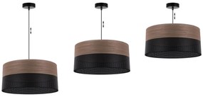 Závesné svietidlo Wood, 1x hnedá orechová dýha/čierne PVC tienidlo, (fi 44cm)