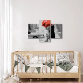 Obraz - Zamilovaný pár pod dáždnikom, červený (90x60 cm)