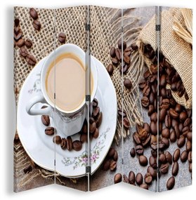 Ozdobný paraván, Rozptýlená kávová zrna - 180x170 cm, päťdielny, obojstranný paraván 360°