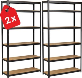 Regál 220x90x60 cm lakovaný 6-policový, nosnosť 1050 kg - čierny - 2ks