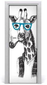 Samolepiace fototapety na dvere Žirafa s okuliarmi 95x205 cm