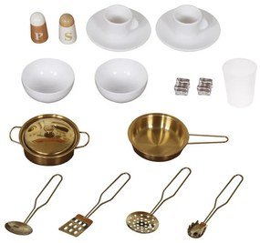 Veľká interaktívna drevená kuchyňa s pôvabnými zlatými doplnkami a kávovarom ZA5933