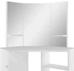 Rohový toaletný kozmetický stolík na líčenie, biely