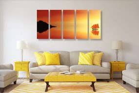 5-dielny obraz oranžová plachetnica - 200x100