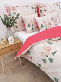 Vianočné bavlnené obliečky Renforcé - Perníková chalúpka krémové