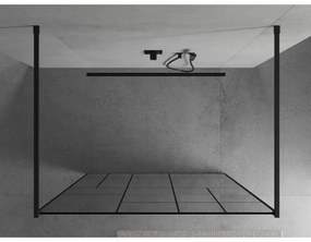 Mexen Kioto, priechodná sprchová zástena 100 x 200 cm, 8mm sklo číre/čierny vzor, 2x čierna stabilizačná rozpera, 800-100-002-70-78