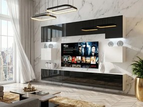 Obývacia stena Belini Premium Full Version  čierny lesk / biely lesk + LED osvetlenie Nexum 37