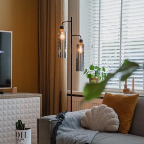 Moderná stojaca lampa čierna s dymovým sklom 2-svetlo - Stavelot