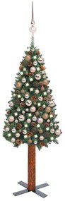 Úzky vianočný stromček s LED a sadou gulí zelený 180 cm PVC 3077861