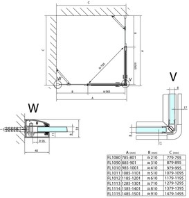 Polysan Polysan, FORTIS LINE obdĺžniková sprchová zástena 800x1000 mm, rohový vstup, FL1080LFL1010R