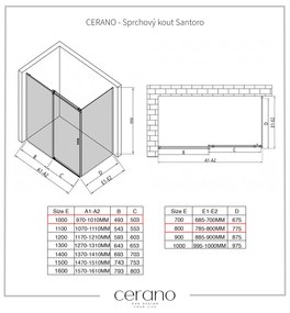 CERANO - Sprchovací kút Santoro Ľ/P - 8 mm - chróm, transparentné sklo - 100x80 cm - posuvný, CER-CER-8050BD7347
