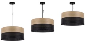 Závesné svietidlo Wood, 1x dýha zlatý dub/čierne PVC tienidlo, (fi 44cm)