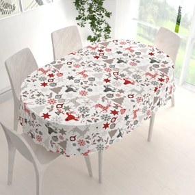 Biante Bavlnený oválny obrus Sandra SA-541 Sivo-červené vianočné motívy na bielom 50x100 cm