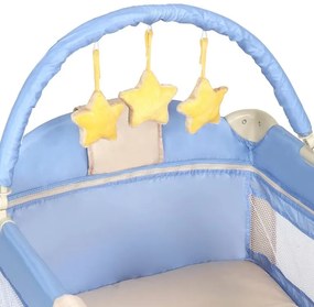 Cestovná postieľka s prebaľovacím pultom, modrá/biela