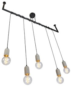 Priemyselné závesné svietidlo čierne s betónom 5-svetlo - Cavoba