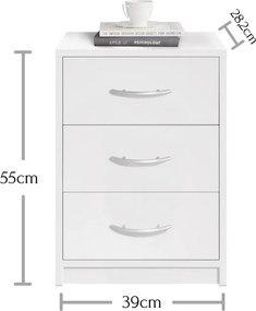 Nočný stolík s 3 zásuvkami Pepe, biely