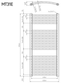 Mereo, Vykurovací rebrík oblý 450x1850 mm, biely, elektrický, MER-MT34E