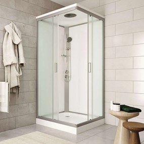 Mereo Mereo, Sprchový, so strechou, štvorcový, satin ALU, sklo Point, zadne steny bielé, MER-CK34172KBSW