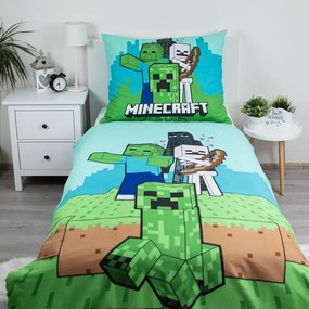 Zeleno-modré bavlnené detské obliečky na jednolôžko 140x200 cm Minecraft "Mobs Here" – Jerry Fabrics