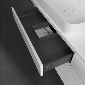 VILLEROY &amp; BOCH Legato závesná skrinka pod dve umývadlá na dosku, 4 zásuvky, s LED osvetlením, 1600 x 500 x 550 mm, Glossy White, B768L0DH