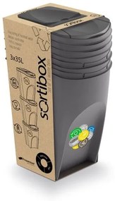 Set košov na triedený odpad, 3 x 35 l, sivá