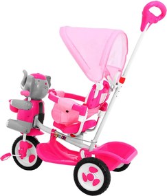 Ramiz Detský trojkolesový bicykel Elephant Ružová + zvuky + strieška + zábrana + opierka na nohy + rukoväť + úložný priestor