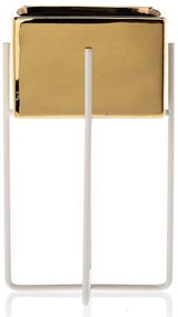 KERAMICKÝ KVETINÁČ SO STOJANOM MIZU 20,5X12 CM ZLATÁ/BIELA