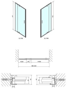 Polysan, EASY LINE otočné sprchové dvere 880-1020mm, sklo BRICK, EL1738