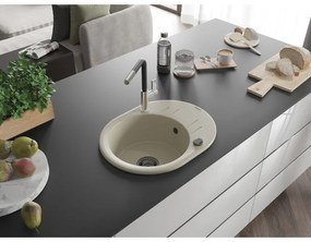 Mexen Kevin, 1-komorový granitový drez 586x458x190 mm a drezová batéria Flora, béžová, 6517-69-670401-07-B