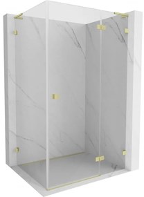 Mexen Lunar, L pravý výklopný sprchový kút 95 x 70 cm, 8mm číre sklo, zlatý kartáčovaný - 834L-095-070-55-00-P