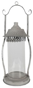 Sivý kovový lampáš so skleneným krytom - Ø 15*44 cm