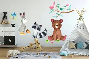 Farebná nálepka na stenu s motívom lesných zvieratiek 100 x 200 cm