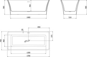 Mexen Tonia, voľne stojaca vaňa 170 x 75 cm, biela, biely prepad, 52171707500-20