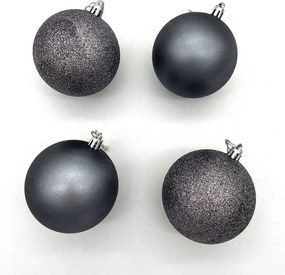 DECOLED Sada vianočných ozdôb sivé plastové gule 8 cm, 12× matné, 12× trblietavé, balenie 24 ks