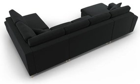 Čierna zamatová rozkladacia/s úložným priestorom rohová pohovka (pravý roh/do "U") Kyoto – Cosmopolitan Design