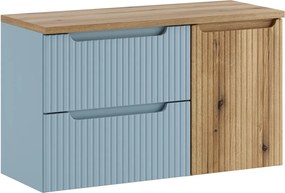 Závěsná skříňka pod umyvadlo Nova Denim s deskou a košem na prádlo 100 cm modrá/dub coast eovke