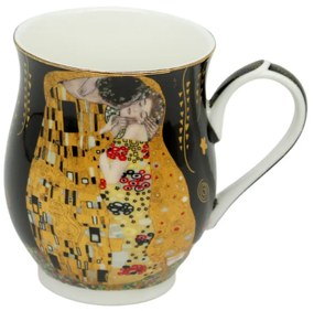 HOME ELEMENTS Porcelánový hrnček 350 ml, Klimt, Bozk čierny