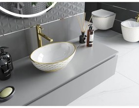 Mexen Elza, keramické umývadlo na dosku 405 x 330 mm, biela-zlatý vzor, 21014009