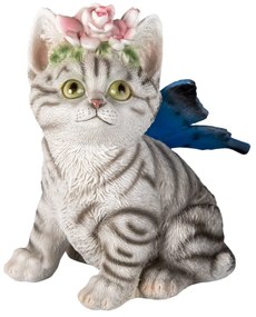 Dekoratívne soška mačky s kvetinami a krídlami - 12 * 10 * 15 cm