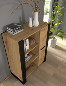 Regál Nulakka J (dub artisan + matná čierna). Akcia -20%. Vlastná spoľahlivá doprava až k Vám domov. 1124854